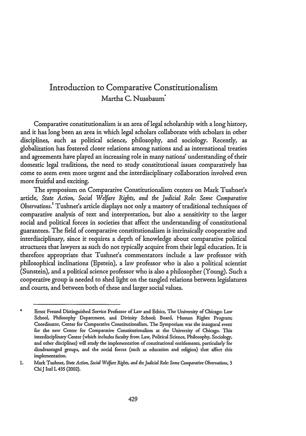 Introduction to Comparative Constitutionalism Martha C.