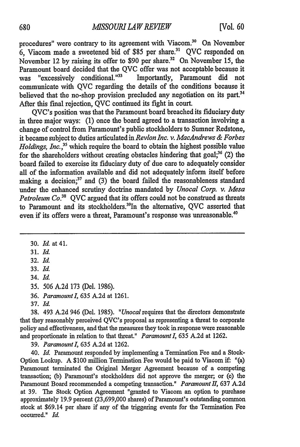 Missouri Law Review, Vol. 60, Iss. 3 [1995], Art. 5 680 MISSOURI LAW REVIEW [Vol. 60 procedures" were contrary to its agreement with Viacom.