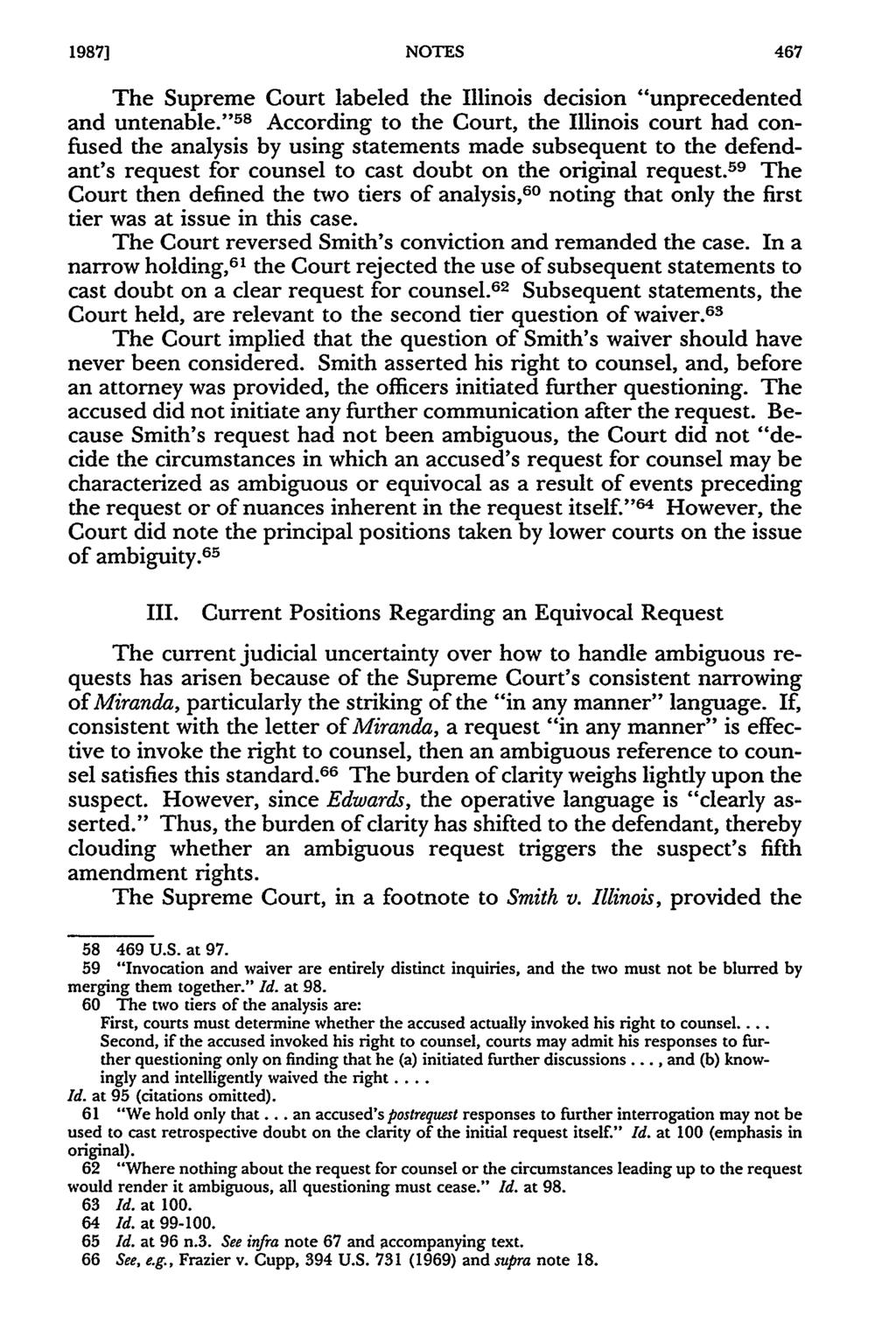 1987] NOTES The Supreme Court labeled the Illinois decision "unprecedented and untenable.