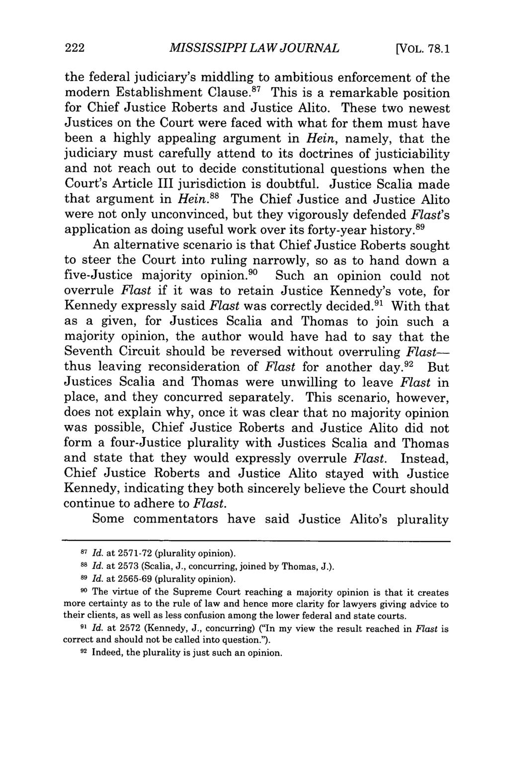 MISSISSIPPI LAW JOURNAL [VOL. 78.1 the federal judiciary's middling to ambitious enforcement of the modern Establishment Clause.