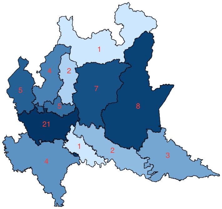 (a) 2005 (b) 2013 Figure 1: District Magnitude Given the increase from 64 to 78 directly elected councilors, the seats assigned to each district have changed, as you can see from figure 1.