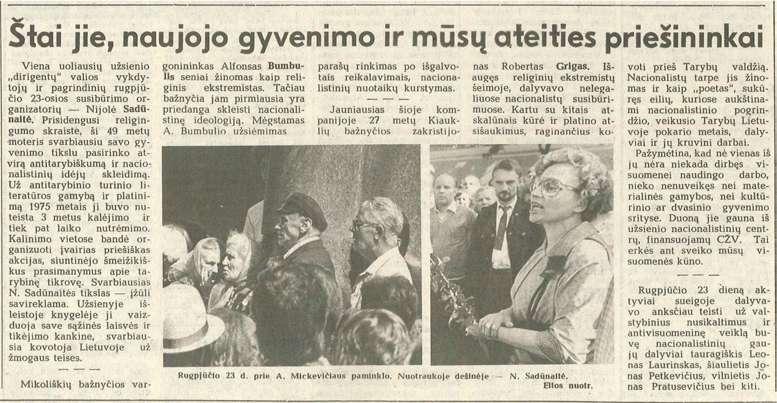 Defamation article about Nijolė Sadūnaitė.
