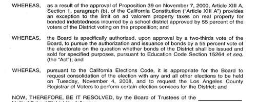 RESOLUTION CALLING THE ELECTION RESOLUTION ORDERING A SPECIAL SCHOOL MEASURE ELECTION TO