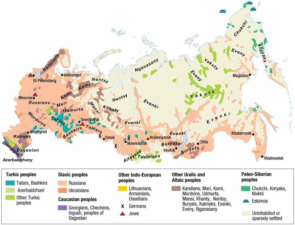 The Largest Multinational State: Russia Russia s 39 ethnicities are clustered in two principal locations. 1.