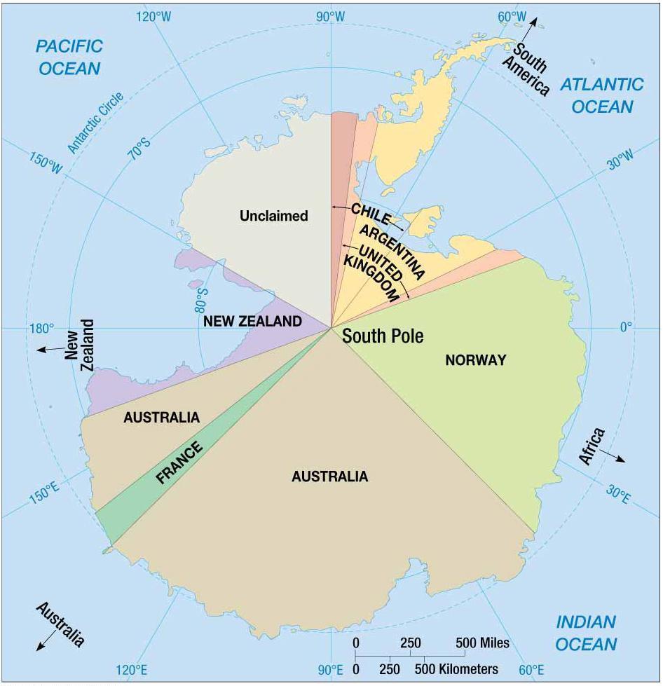 Polar Regions: many claims Several states claim portion of the South Pole region Argentina, Australia, Chile, France, New Zealand, Norway, and the U.K.