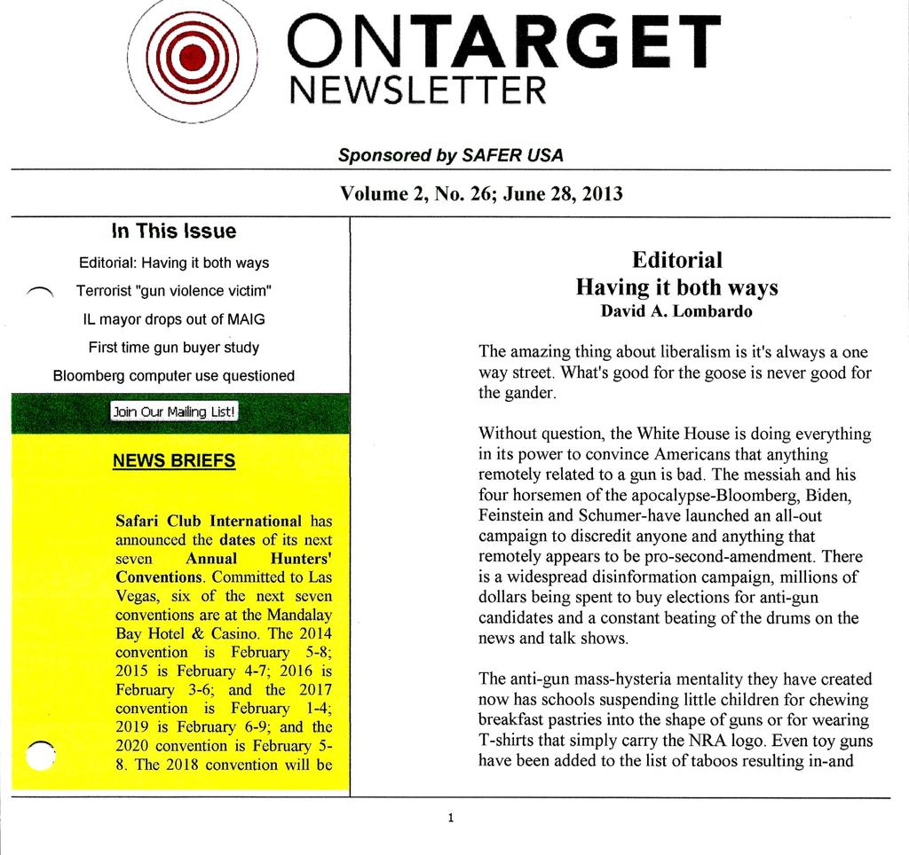 On Target Newsletter is a free, weekly, email delivered newsletter with an editorial, four 185