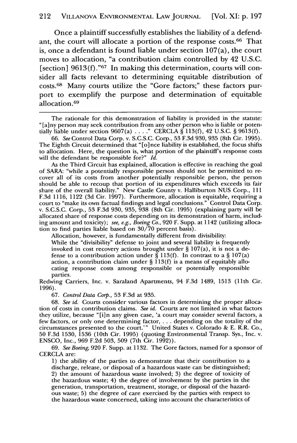 212 VILLANOVA Villanova Environmental ENVIRONMENTAL Law Journal, LAW Vol. 11, JOURNAL Iss. 1 [2000], Art. [Vol. 6 XI: p.
