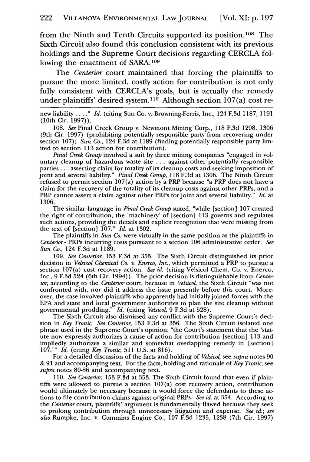 222 VILLANOVA Villanova Environmental ENVIRONMENTAL Law Journal, LAW Vol. 11, JouRNAL Iss. 1 [2000], Art. [Vol. 6 XI: p. 197 from the Ninth and Tenth Circuits supported its position.