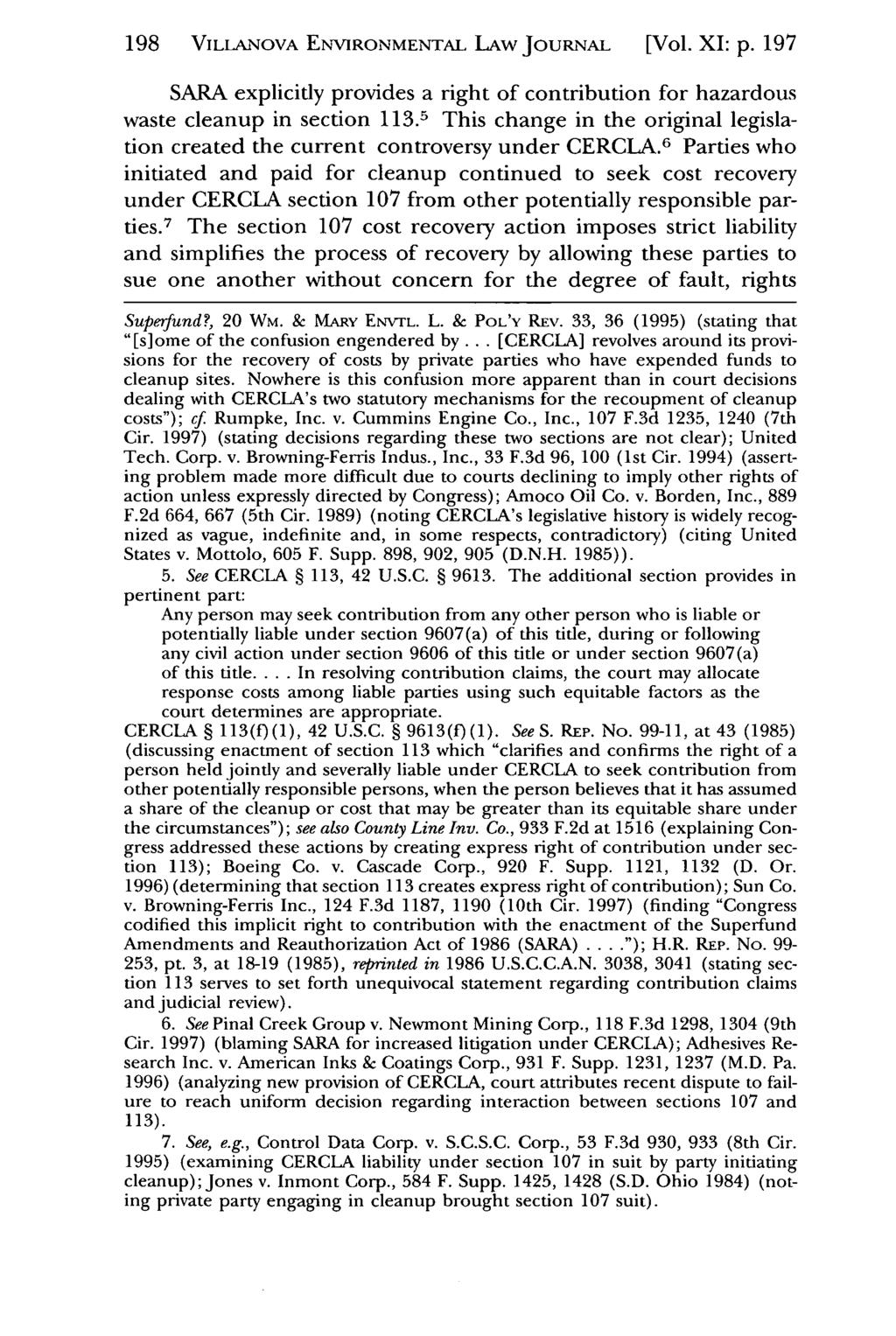 198 VILLANOVA Villanova Environmental ENVIRONMENTAL Law Journal, LAW Vol. 11, JouRNAL Iss. 1 [2000], Art. [Vol. 6 XI: p.