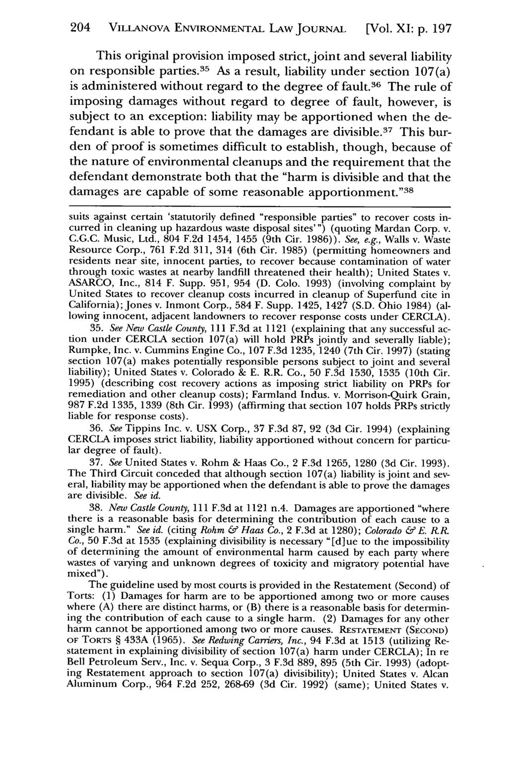 204 VILLANOVA Villanova Environmental ENVIRONMENTAL Law Journal, LAw Vol. 11, JouRNAL Iss. 1 [2000], Art. [Vol. 6 XI: p.
