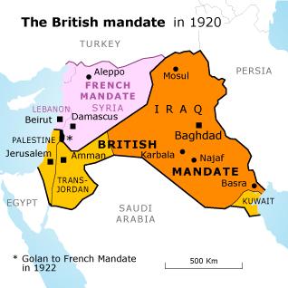 Mandate system1922-1948 League of Nations art 22 Class A Mandate (Palestine, Syria, Mesopotamia: former Ottoman Empire): ".