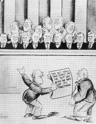Court-Packing Roosevelt saw the Supreme Court as biggest obstacle to New Deal.