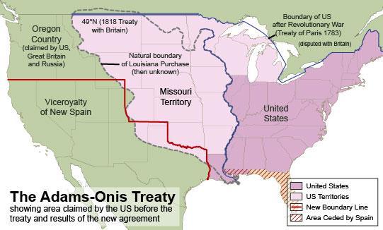 police its New World territories Adams-Onis Treaty Spain agreed to cede (give) Florida to the United