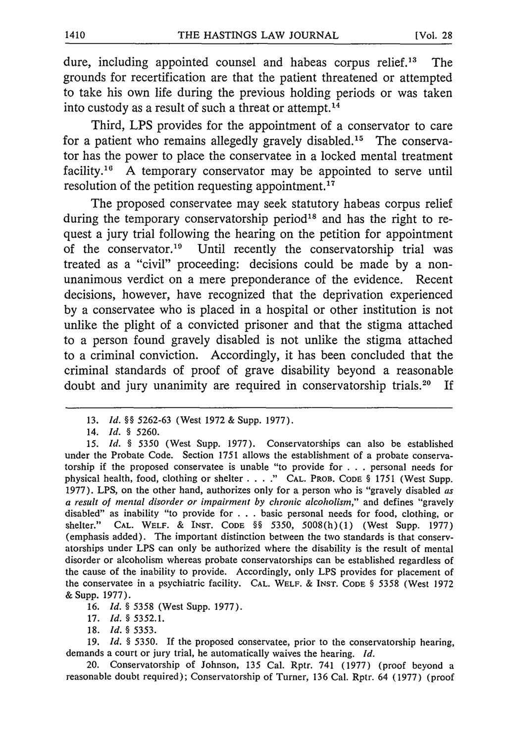 THE HASTINGS LAW JOURNAL [Vol. 28 dure, including appointed counsel and habeas corpus relief.