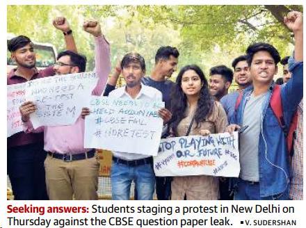Prelims Focus Facts-News Analysis Page-1- Delhi police question 32 over CBSE paper leak Students protest against