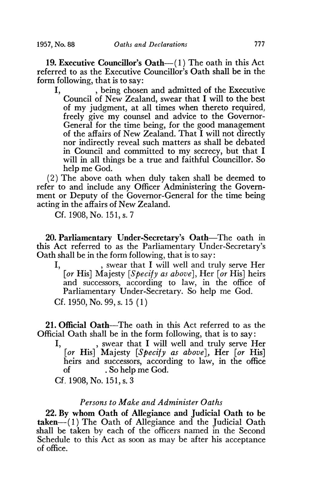 1957, No. 88 Oaths and Declarations 777 19.