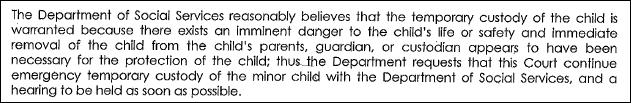 One of the documents provided to the Court and parties in an emergency child custody case by a CPS worker is the Affidavit of the Department. (Fleming/Valenti Appx. at 220-221).