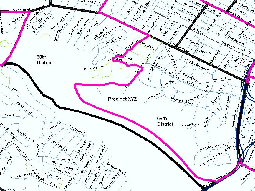 same precinct, the voters to the left of the General Assembly district line would receive a ballot with the candidates for the 68 th district seat.
