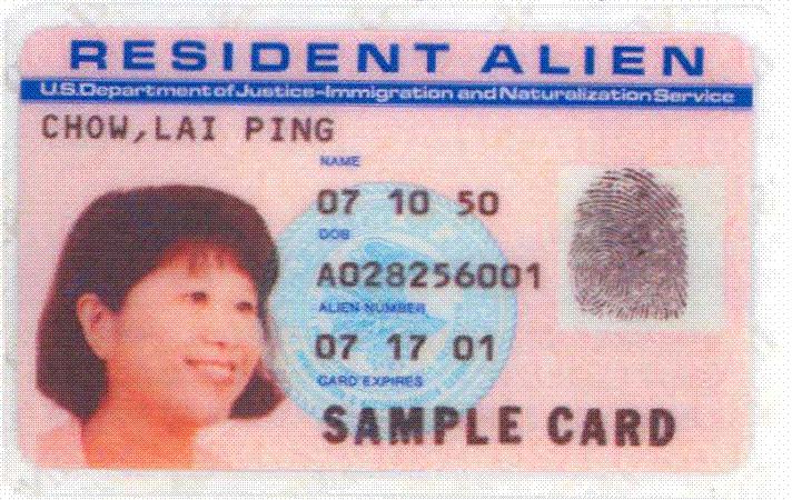 Examples of Document Types 20 Permanent Resident Card ( Green card, I-551) Alien