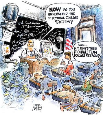 part in government. 2007 Steve Artley- Artleytoons Many Americans find the Electoral College system confusing at best and at worst, undemocratic.