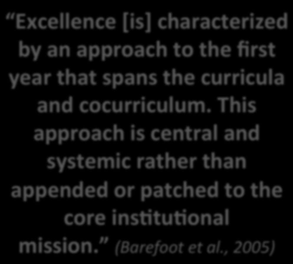 Excellent FYE: A Working Definition Excellence [is] characterized