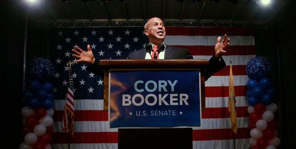 The Direct Primary In Newark, New Jersey, Mayor Cory Booker speaks after winning the Democratic primary