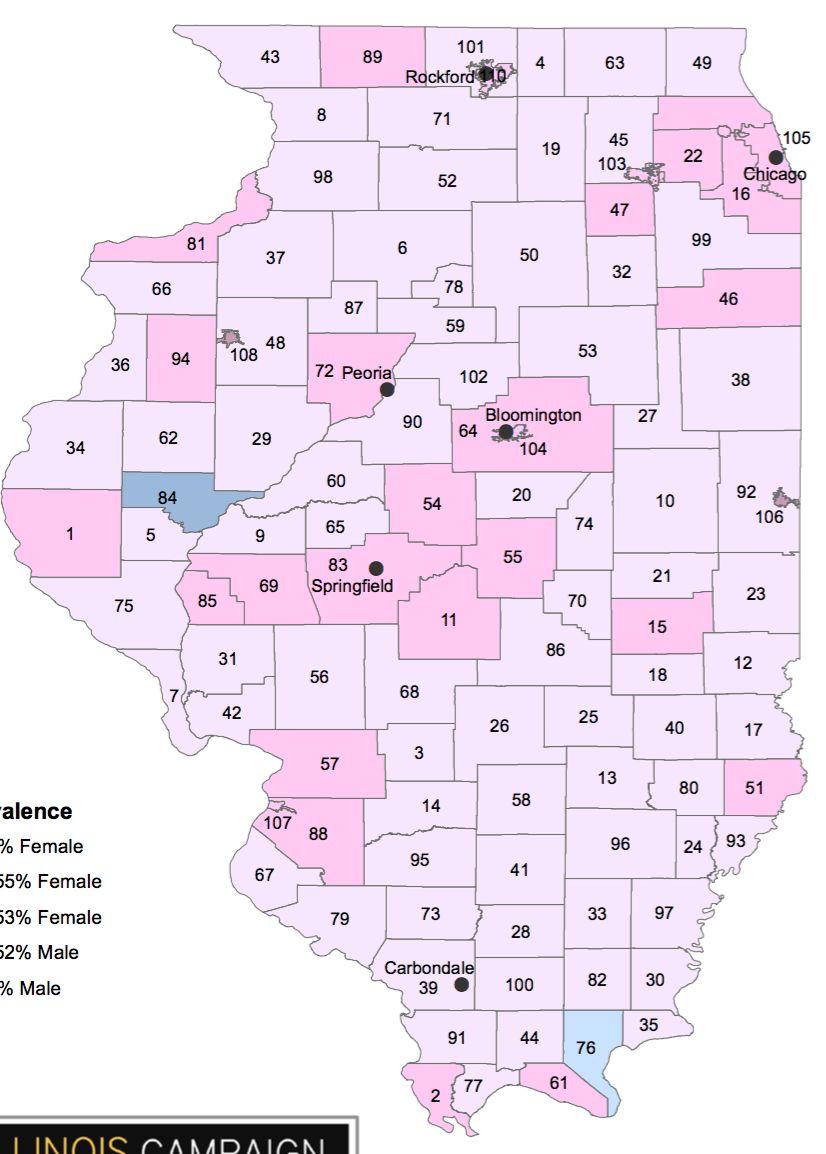 98% of active registered voters in Illinois are female.