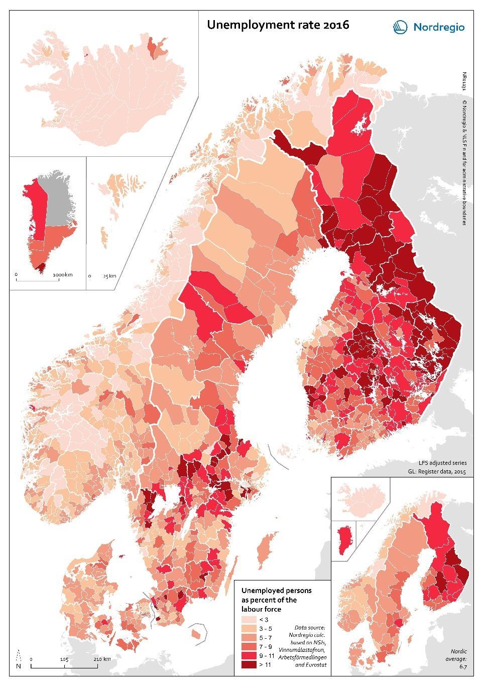 In general, jobs tend to move from rural to urban areas and many municipalities are not as resilient to change as the general Nordic trend would