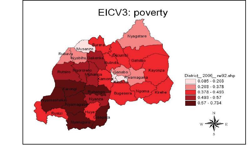 Figure 6: Pattern of poverty in Rwanda by district, 2010-11 Source: NISR (2012a, table 17).