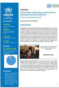 UPDATE ON ACHIEVEMENTS The hyperlinks below provide detailed information on the Burundian Refugee Operation in Tanzania from previous updates: Edition 42: This reporting period covers 12-25 May 2017