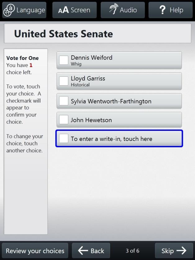 write-in voting Verity Touch Writer 1 Select the write-in option