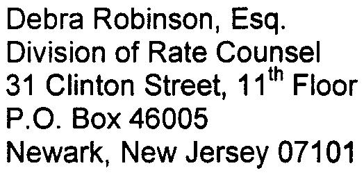 Division of Rate Counsel 31 Clinton Street, 11th Floor P.O. Box 46005 Newark, New Jersey 07101 Susan McClure, Esq.