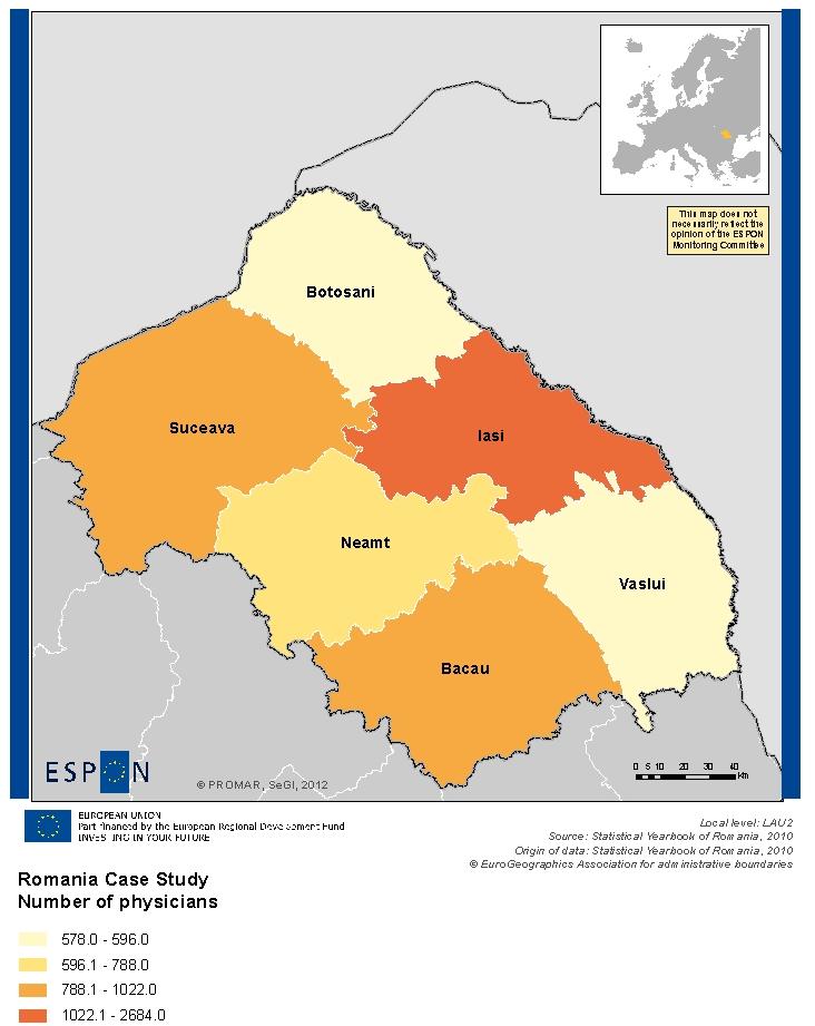 Map 3. Number of physicians in the North-East Region at NUTS 3 level, 2011 Source of data: Statistical Yearbook of Romania 2012, National Institute of Statistics 4.