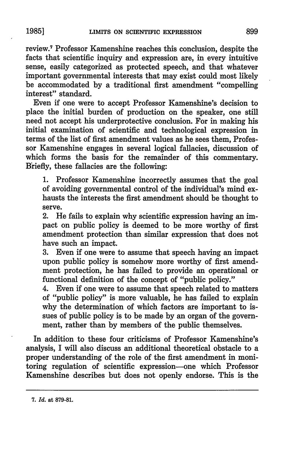 1985] LIMITS ON SCIENTIFIC EXPRESSION review.