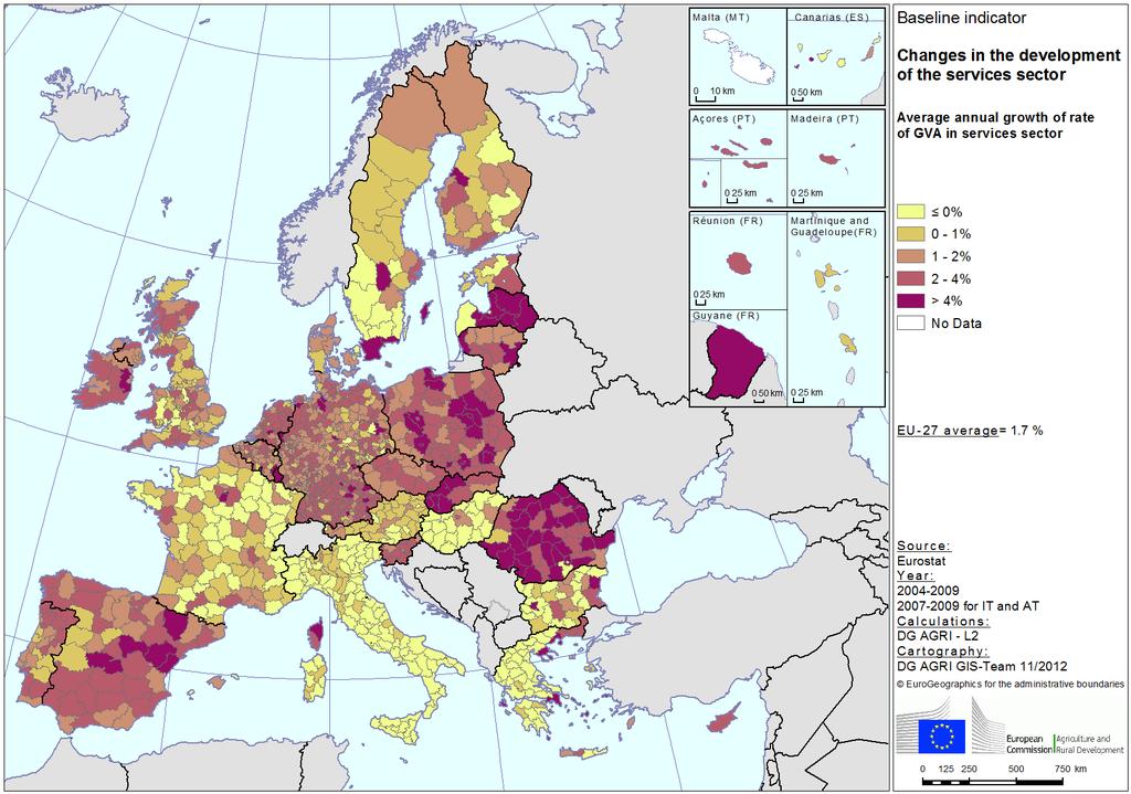 Map 72 - Share of GVA in the services sector (% of total GVA)