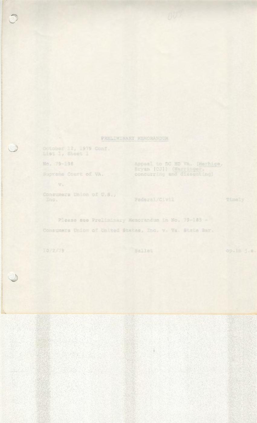 ou1 October 12, 1979 Conf. List 1, Sheet 1 PRELMNARY MEMORANDUM No.