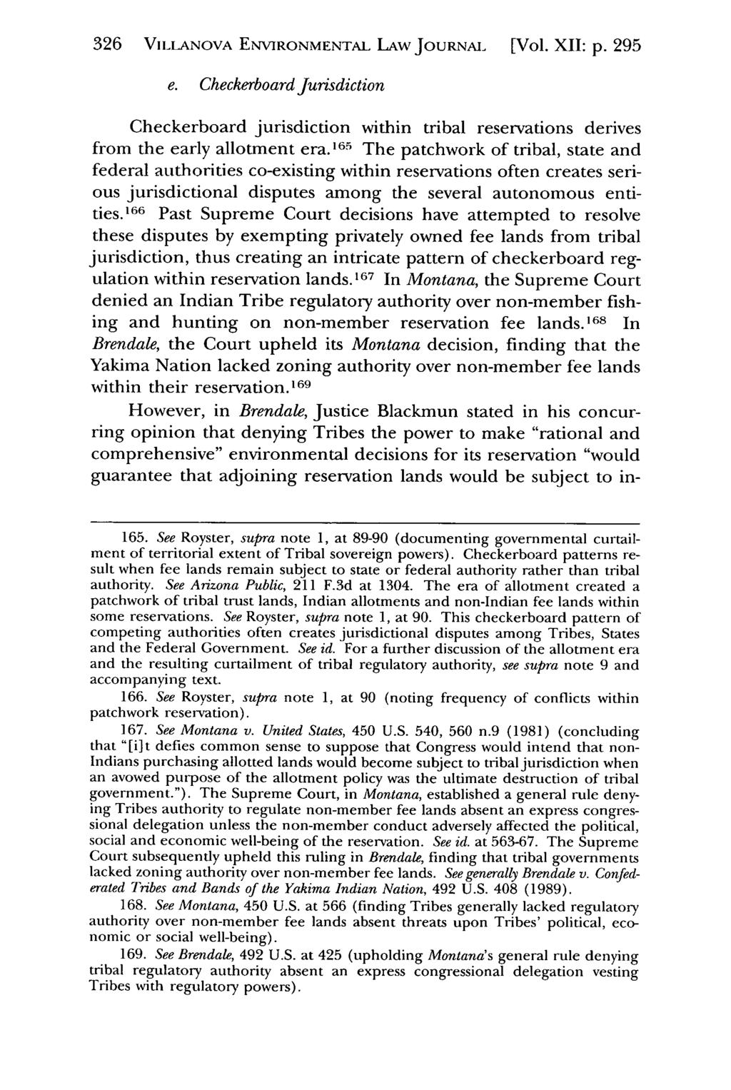 326 VILLANOVA Villanova Environmental ENVIRONMENTAL Law Journal, LAW Vol. JouRNAL 12, Iss. 2 [2001], Art. [Vol. 4 XII: p. 295 e.