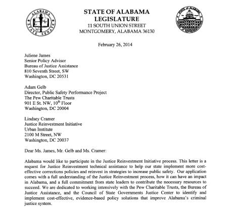 State Leadership Requested Assistance to Address Alabama s Criminal Jus4ce Challenges Alabama is interested in analyzing