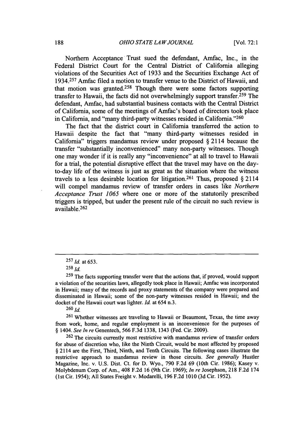 OHIO STATE LA WJOURNAL [Vol. 72:1 Northern Acceptance Trust sued the defendant, Amfac, Inc.