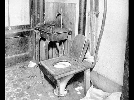 Bathroom in a New York City tenement. 150 people filled each building.