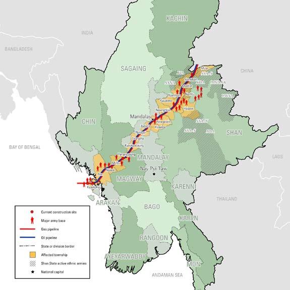 CONFLICT RISK NETWORK 6 The Shwe Pipeline is controlled by Daewoo International and will run from the Bay of Bengal in southwest Burma to the China-Burma border.