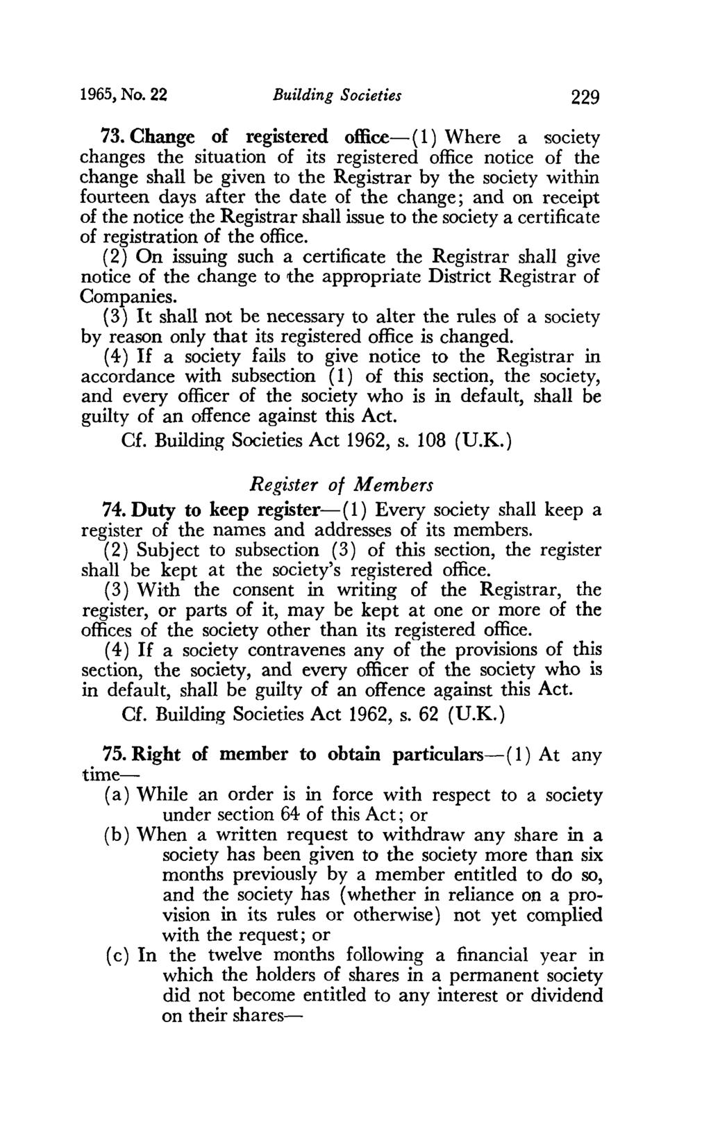 1965, No. 22 Building Societies 229 73.