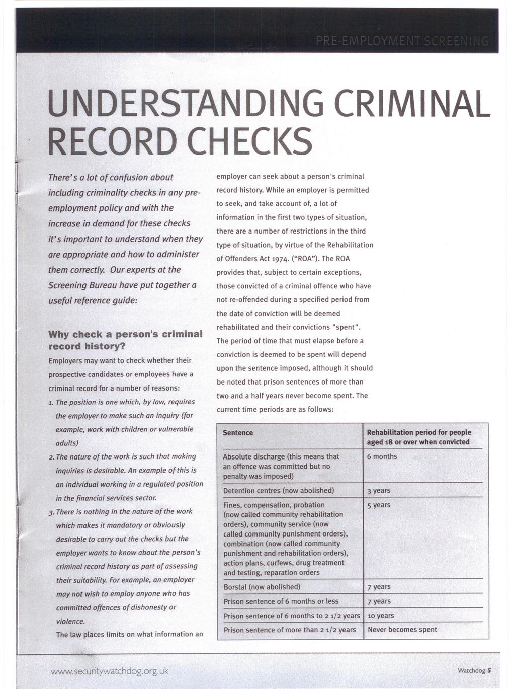 UNDERSTANDING RECORD CHECKS CRIMINAL There's a lot of confusion about including criminality checks in any preemployment policy and with the increase in demand for these checks it's important to