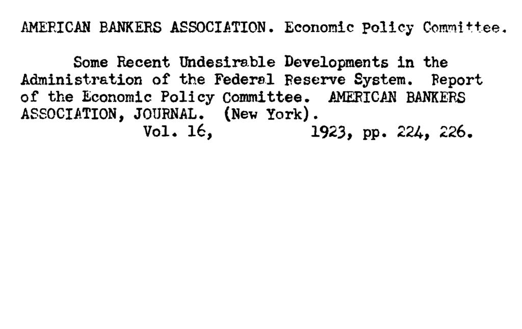 AMERICAN BANKERS ASSOCIATION. Economic policy Committee.