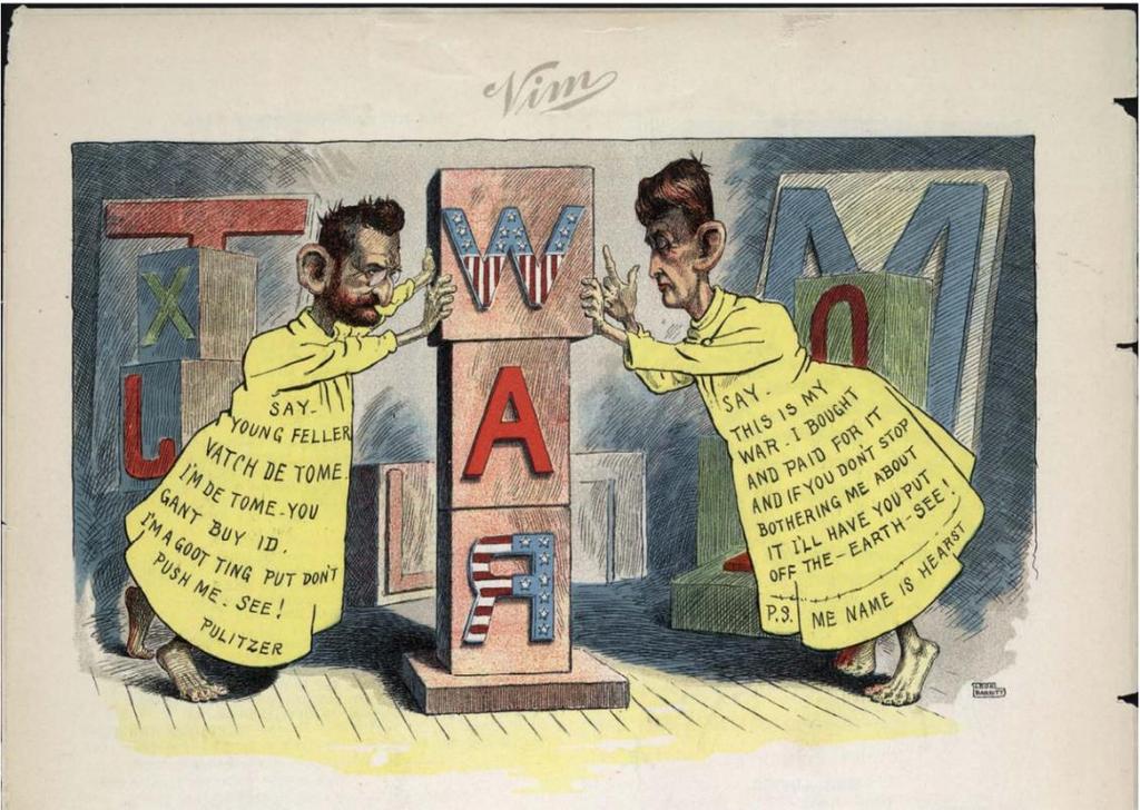 Document 3: Yellow Kid - Cartoon - the below cartoon was published in June of 1898 by Leon Barritt. It depicts two yellow kids - Joseph Pulitzer on the left the William Randolph Hearst on the right.