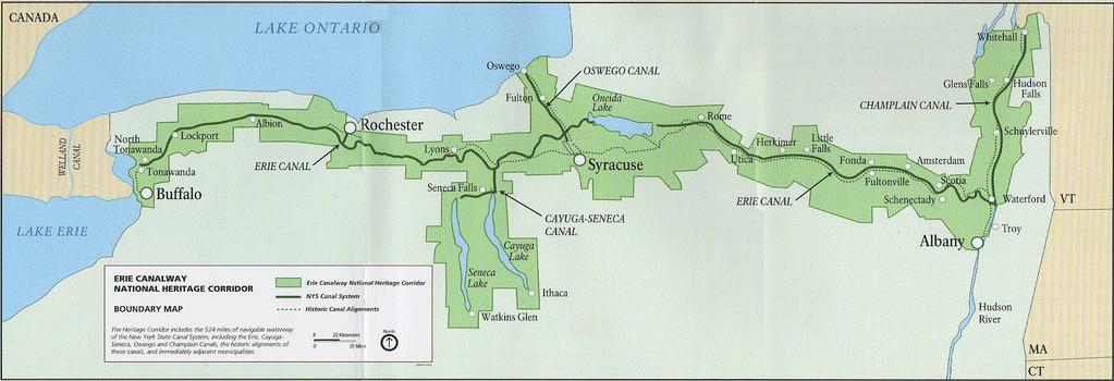 Construction of the Erie Canal linked Lake Erie and Buffalo NY with Albany NY on the Hudson R., and ultimately NYC.