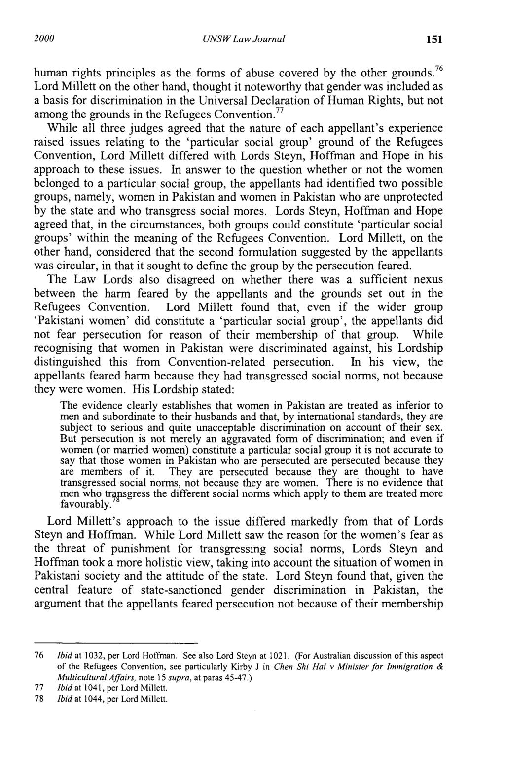 2000 UNSW Law Journal 151 human rights principles as the forms of abuse covered by the other grounds.