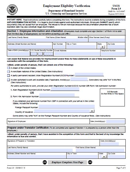 The New Form I-9 Released March 8, 2013.