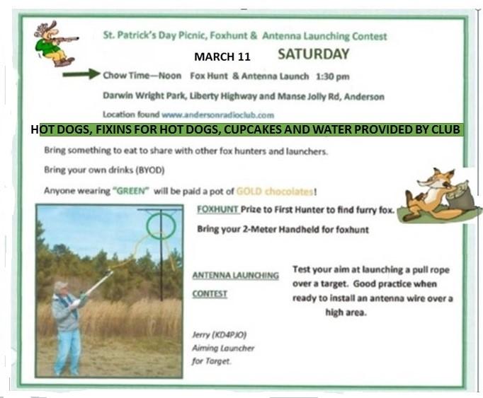 ST. PATRICK S DAY PICNIC, FOXHUNT & ANTENNA LAUNCHING CONTEST