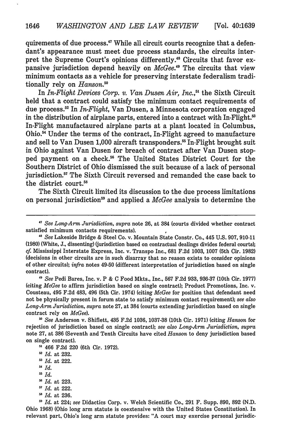 1646 WASHINGTON AND LEE LAW REVIEW [Vol. 40:1639 quirements of due process.